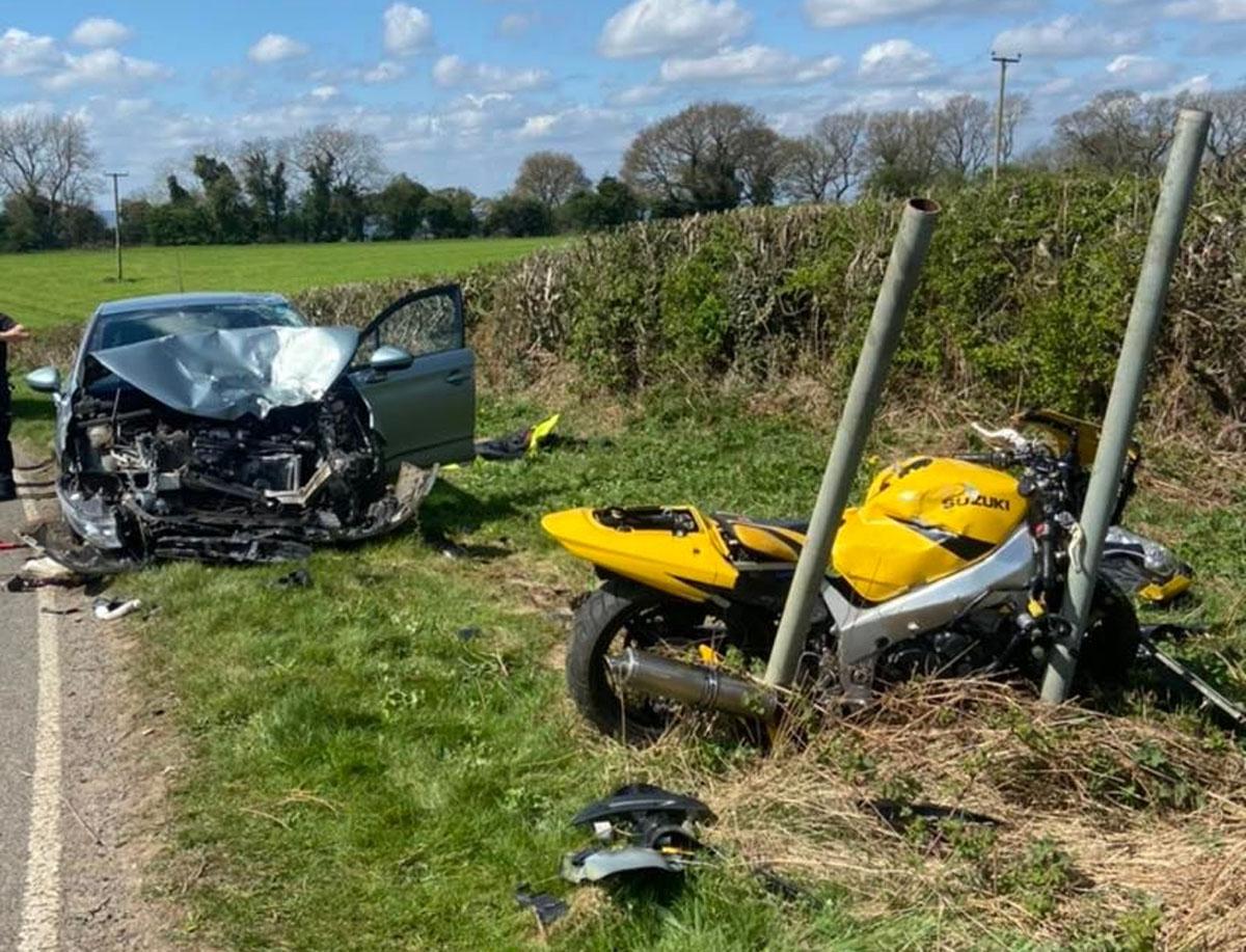 Car and bike collide at Sibford Gower Banbury FM